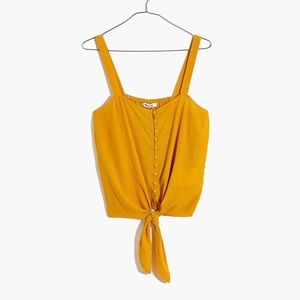 Madewell Mustard Yellow Button Front Tie Plus Top